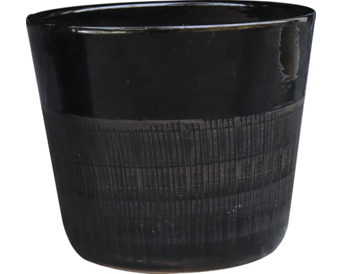 Pot de fleurs en céramique noire avec motif rainuré vertical
