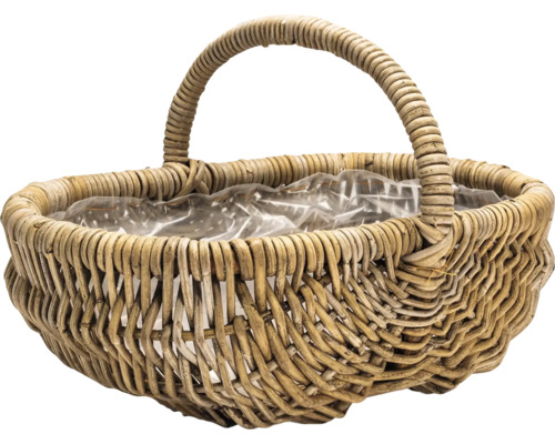 Pflanzenkorb Leah mit Henkel 48 x 32 x 30 cm Geflochtener Korb mit Griff und Kunststofffolie