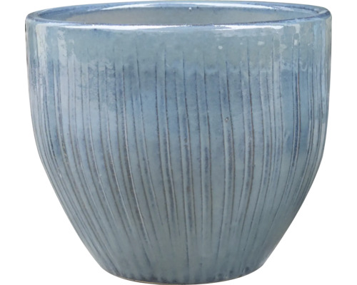 Blumentopf FloraSelf Ton Ø 44,5 cm H 38 cm blau Blumentopf aus Keramik mit vertikalem Rillenmuster