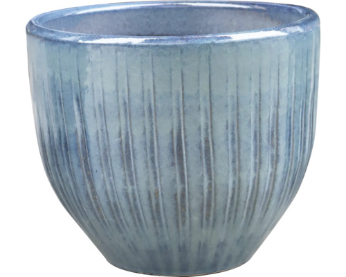 Blumentopf FloraSelf Ton Ø 35,5 cm H 31 cm blau Blumentopf aus Keramik mit gerillter Oberfläche