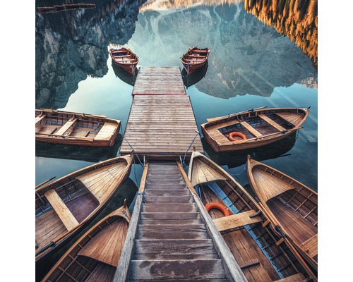 Leinwandbild Wooden Boats in lake 40x40cm
