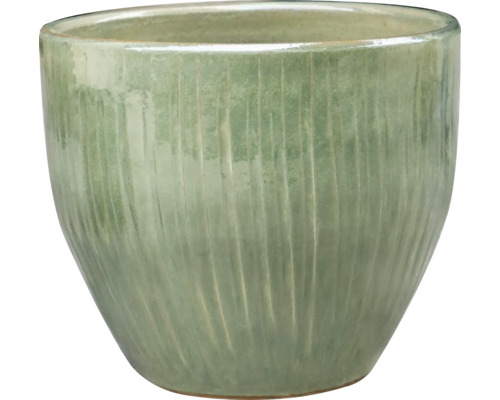 Blumentopf FloraSelf Ton glasiert Ø 44.5 cm H 38 cm grün Keramik Pflanzgefäß mit vertikalem Rillenmuster
