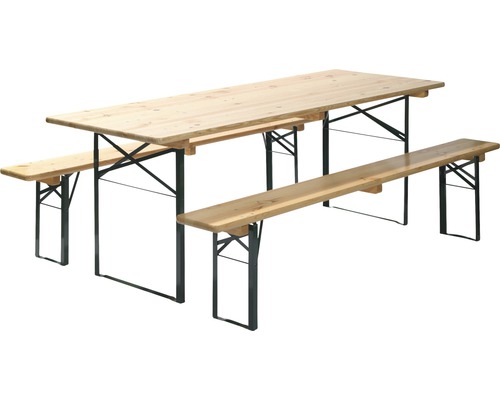 Table et bancs de brasserie en bois, largeur 70 cm, 3 pièces, vert et marron