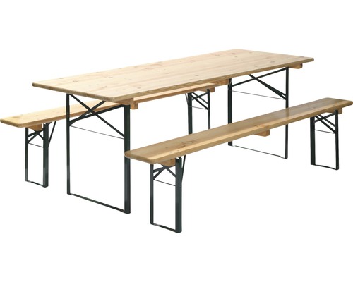 Festzeltgarnitur Holz Breite 70 cm 3-teilig grün braun