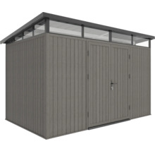 Abri de jardin gris avec double porte et lanterneau