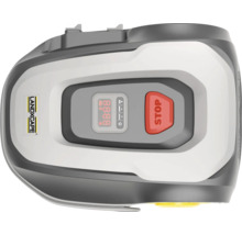 Robot tondeuse Landxcape avec panneau de commande et bouton d'arrêt