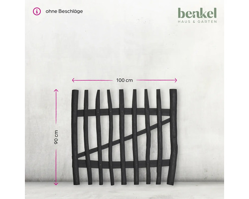 Schwarzer Gartenzaun aus Holz, 100 x 90 cm, ohne Beschläge