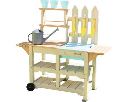 Établi de jardin pour enfants avec étagères, arrosoir et outils de jardinage