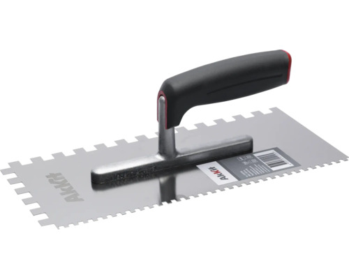 Akkit Glättekelle Edelstahl mit Softgriff E10/E4 gezahnt 280 mm x 130 mm x 0,7 mm Zahnspachtel mit Griff