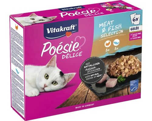 Vitakraft Katzenfutter Poésie® Délice Multipack Pute und Lachs in Gelée 6x85 g