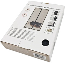 Verpackung eines schwarzen Magnetvorhangs, 100 x 210 cm, aus Polyester.