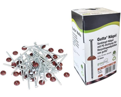 Clous Super S Gutta pour plaque de toiture rouge 2,8x70 mm paquet = 50 pces Clous Gutta avec joint PE et emballage