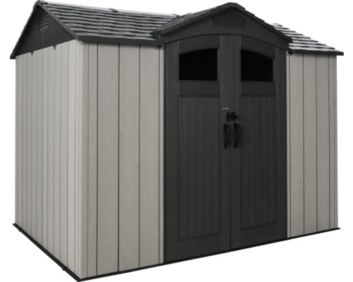 Abri de jardin en plastique avec double porte et toit à deux pentes