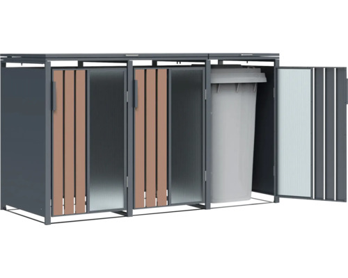 Cache-poubelle pour trois poubelles avec portes