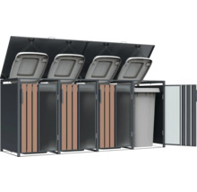 Cache-poubelle pour quatre poubelles avec couvercle rabattable et porte