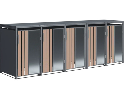 Cache-conteneurs pour trois poubelles en métal et bois