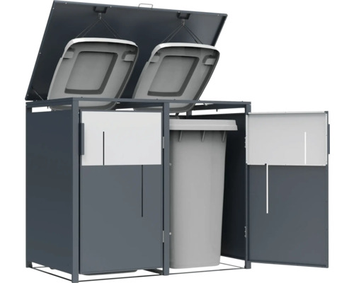 Cache-conteneur pour deux poubelles avec dispositif de basculement