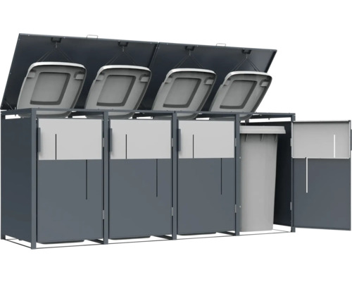 Cache-conteneurs pour quatre poubelles avec couvercle