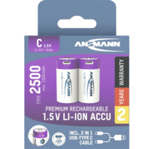 Ansmann C Baby Pile lithium-ionique 2500 mAh avec câble USB Type-C inclus
