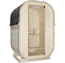 Fasssauna mit Glastür und Dachschindeln