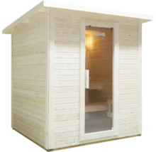 Sauna aus Holz mit Glastür