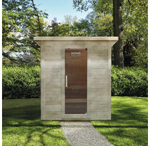 Holzgartensauna mit Glastür im Garten