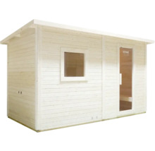 Holzsauna mit Fenster und Glastür