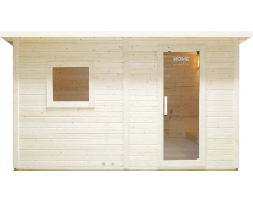 Holzsauna mit Fenster und Glastür