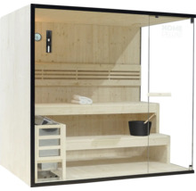 Sauna aus Holz mit Glastür und Innenausstattung