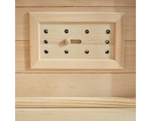 Saunabelüftung aus Holz mit verstellbarem Schieber