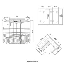 Technische Zeichnung einer Home Deluxe Sauna mit Maßangaben