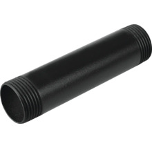 Schwarzes Rohrnippel aus Metall mit Gewinde an beiden Enden