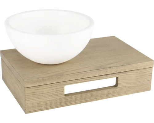 Weisse Schale auf Holzbox