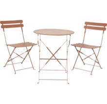 Ensemble table de jardin avec deux chaises pliantes et une table ronde pour le jardin.