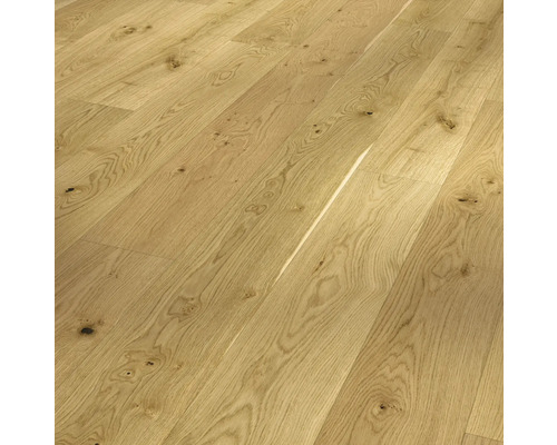 Echtholz-Parkett Eiche gebürstet matt lackiert 1744854 Landhausdiele 2200 x 185 x 13 mm Verlegung von hellem Eichenparkett