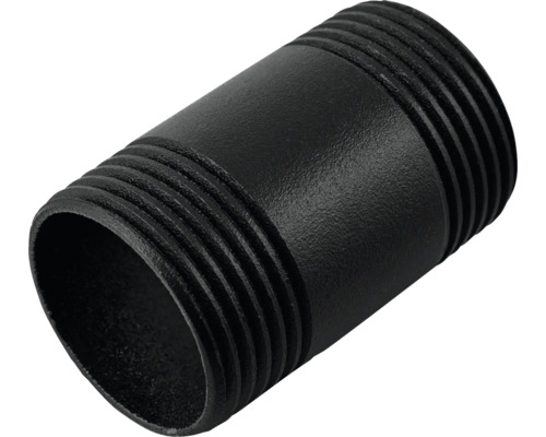 Schwarzes Rohrnippel aus Metall mit Gewinde