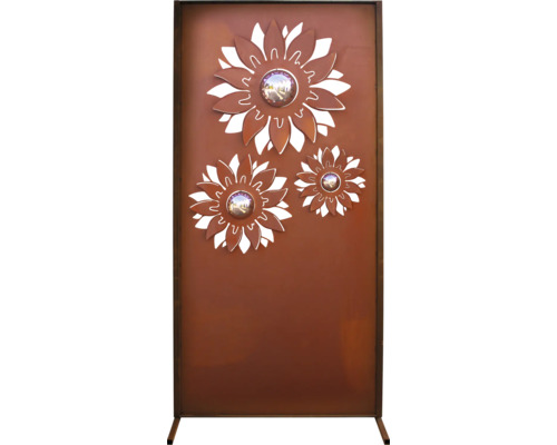 Sichtschutzwand Sonnenblume 100 x 200 cm rost Metall Sichtschutz mit Blumenmuster