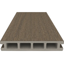 Lame de terrasse en matériau composite avec aspect bois et profilé à chambre creuse