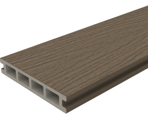 Lame de terrasse en composite bois avec profilé à chambre creuse