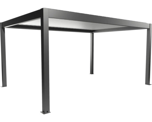 Freistehende graue Pergola mit Lamellendach.