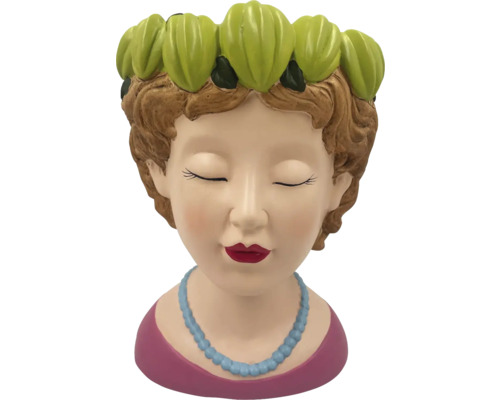 Cache-pot décoratif en forme de tête de femme avec décoration florale