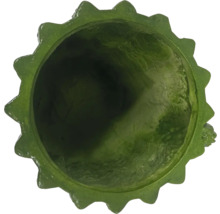 Vue de dessus d'un pot de fleurs vert avec un bord dentelé