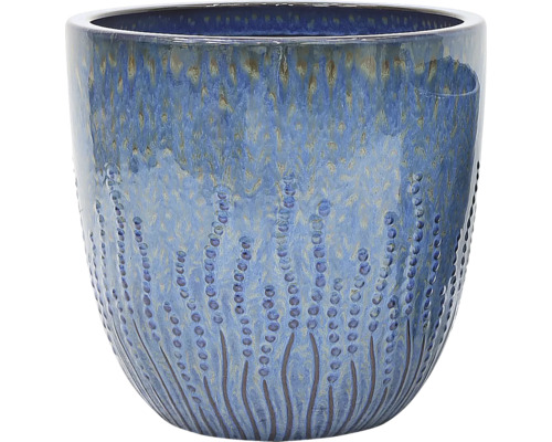 Pot de fleurs en céramique bleue avec motif à pois