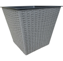 Pot de fleurs gris avec motif en rotin