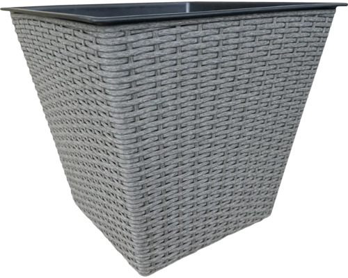 Pot de fleurs gris avec motif en rotin
