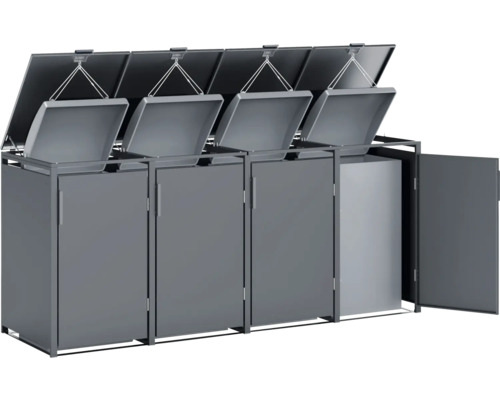 Cache-poubelle pour quatre poubelles avec couvercles