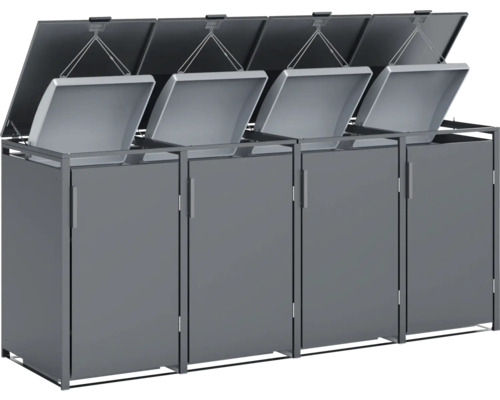 Quatre abris poubelles avec couvercle en métal