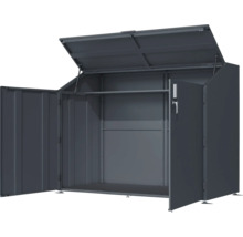 Offener Geräteschuppen mit Regalboden und Tür