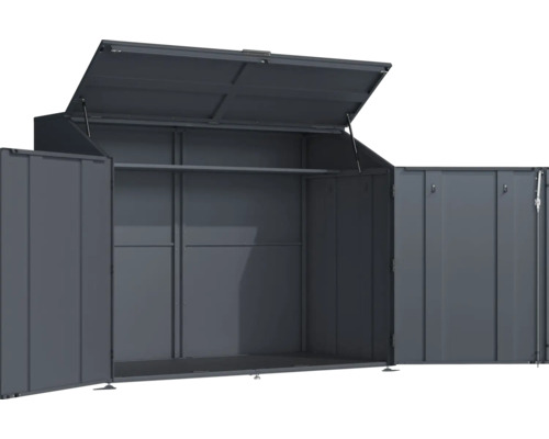 Offener Gerätehaus aus Metall mit Regal