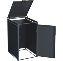 Cache-conteneur à ordures avec couvercle et porte ouverts